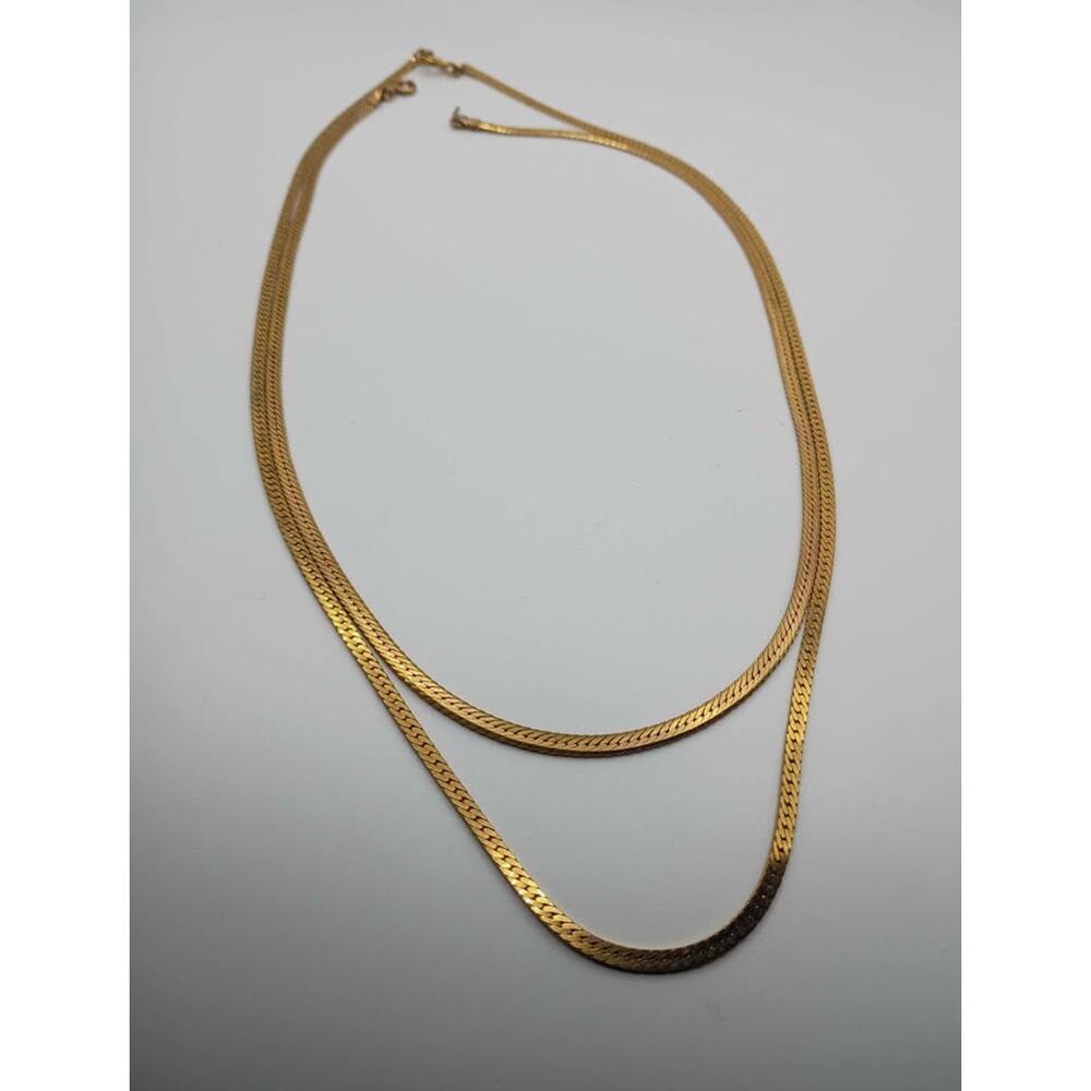 Vintage Gold-Plated Herringbone Chain Lot – 2 Necklaces - Picture 2 of 8